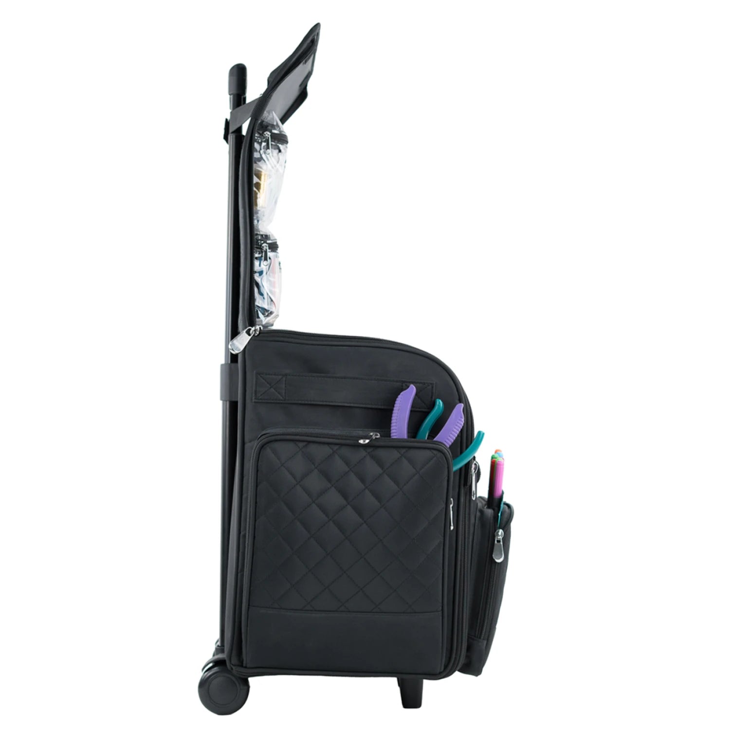 Deluxe Black Quilted Rolling Craft Tote