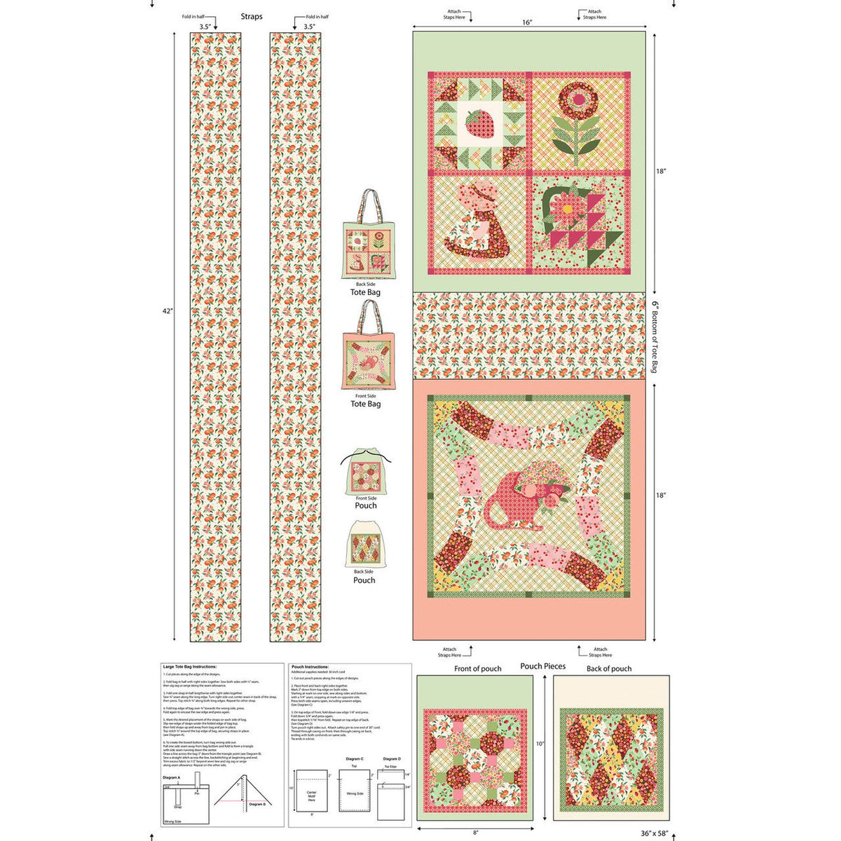 Peaches and Cream Canvas Tote Bag Panel