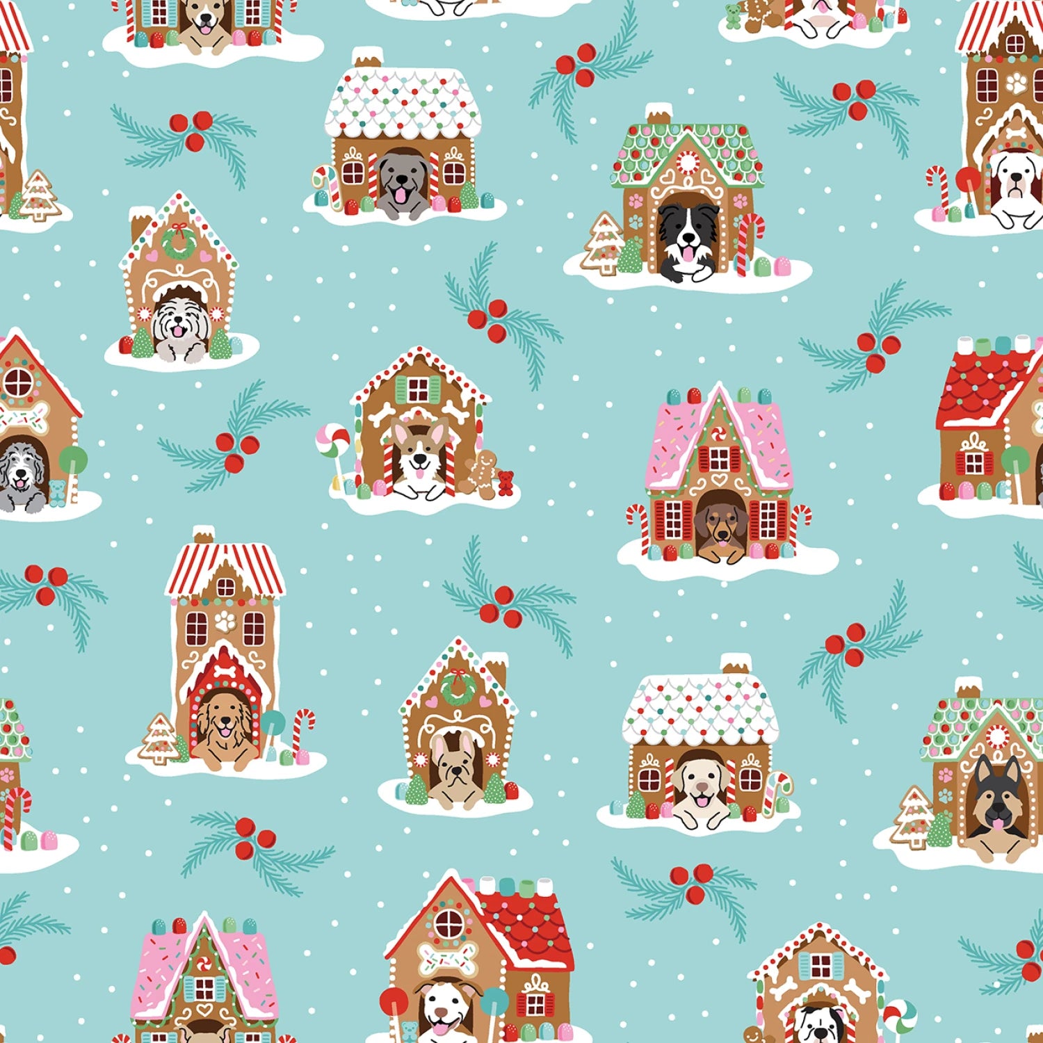 Winter Waggers Gingerbread Dog Houses - Light Blue