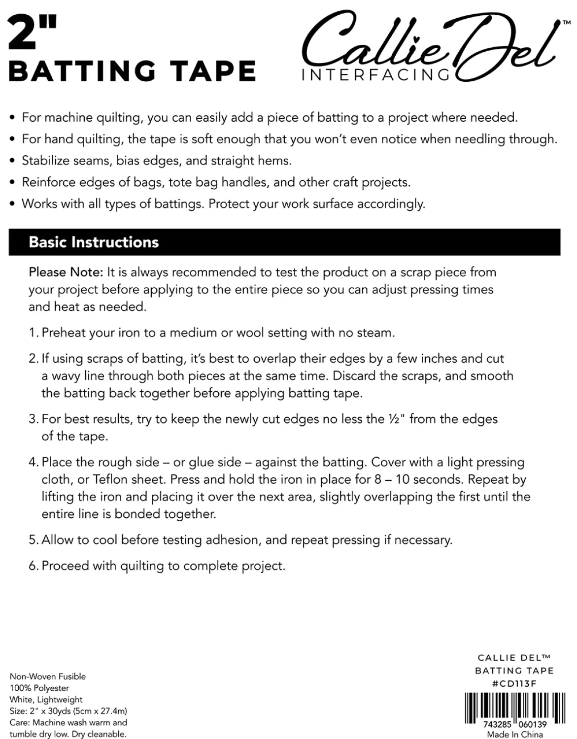 Callie Del® Batting Tape 2in x 30yds