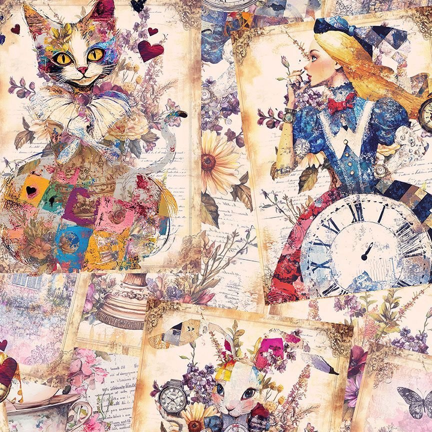 Looking Glass Alices Dream Collage - Wideback 108” wide