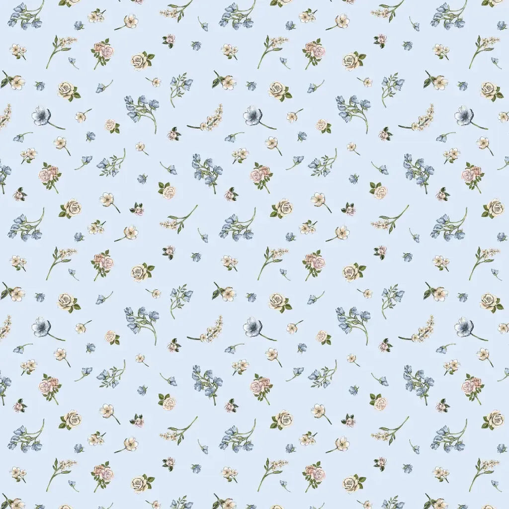 Tea and Poetry - Scattered Florals - Light Blue