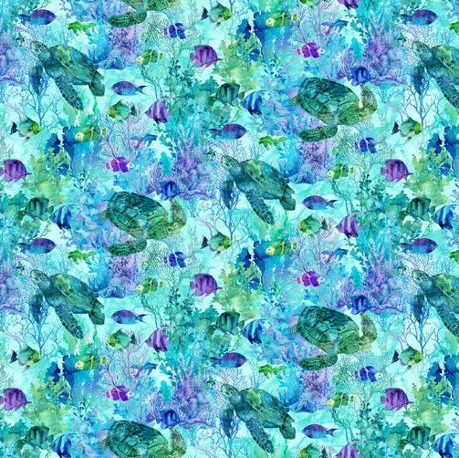 Coral Reef Turtles & Fish - Turquoise Multi