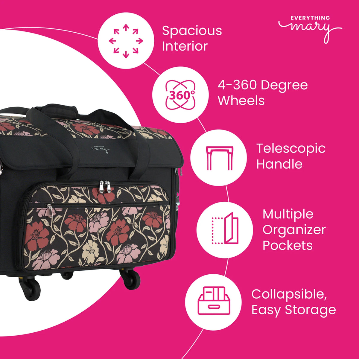 Everything Mary XXL Sewing Machine Tote Red Floral