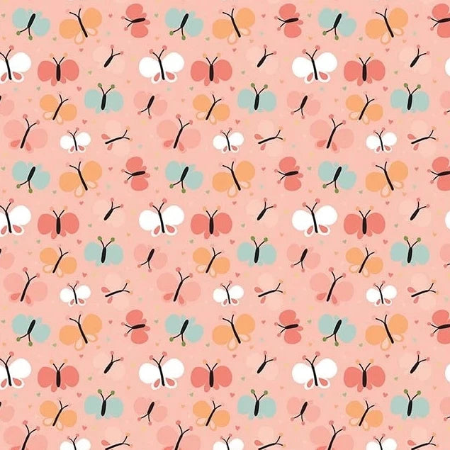 Love You to the Moon Flannel Butterflies - Coral