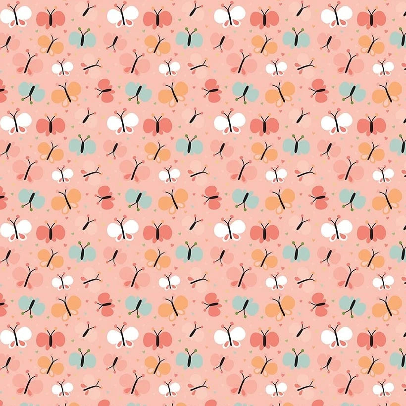 Love You to the Moon Flannel Butterflies - Coral