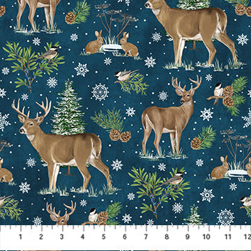 Woodland Woolies Flannel Navy Deer