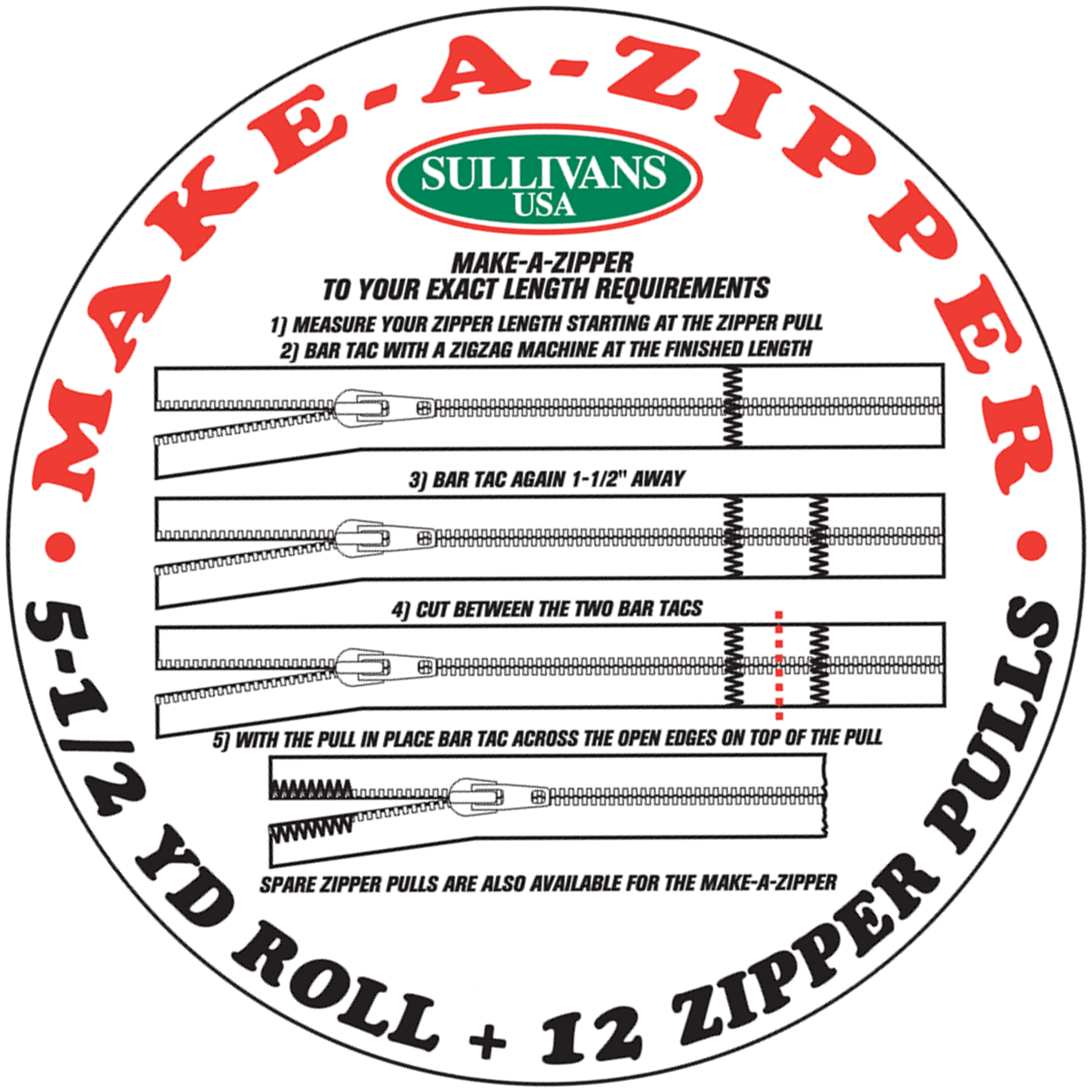 Make-A-Zipper Heavy Duty 3yd & 12 Zipper Pulls