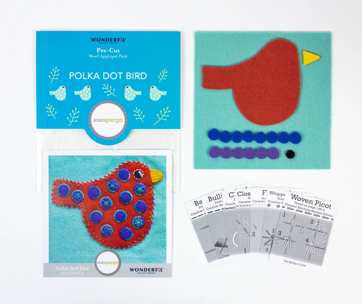 Sue Spargo Polka Dot Bird Merino Wool Kit