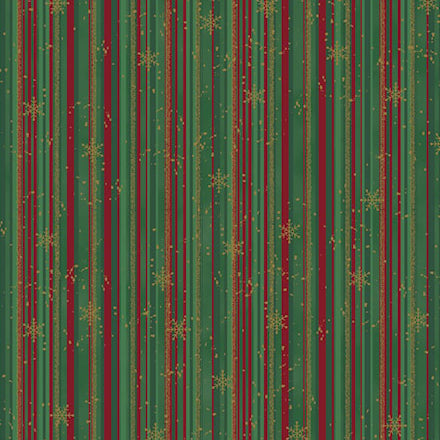 Snow Crystals Stripe with Gold Snowflakes - Red and Green
