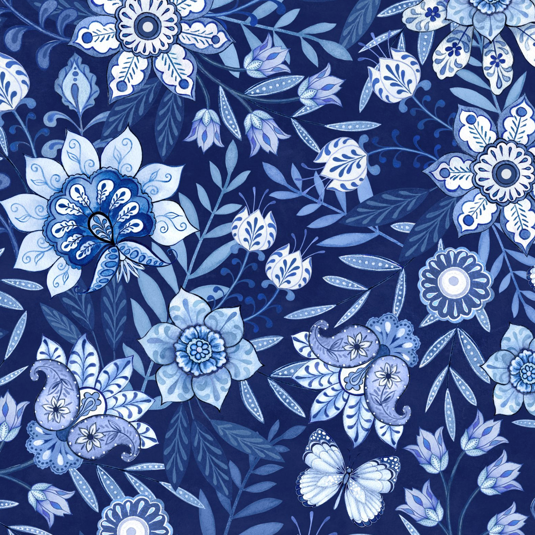 Blooming Blue Floral Main - Dark Blue