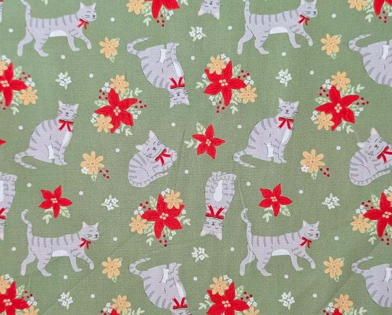 Festive Felines Poinsettia Paws - Green