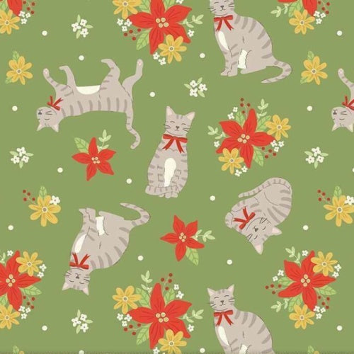 Festive Felines Poinsettia Paws - Green