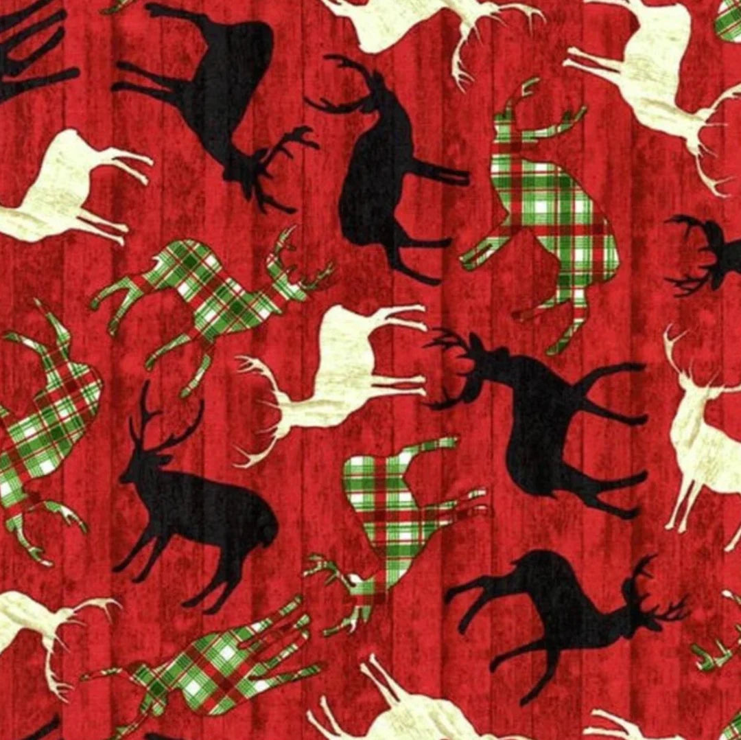 Comfort & Joy Reindeer on Red Wood Grain