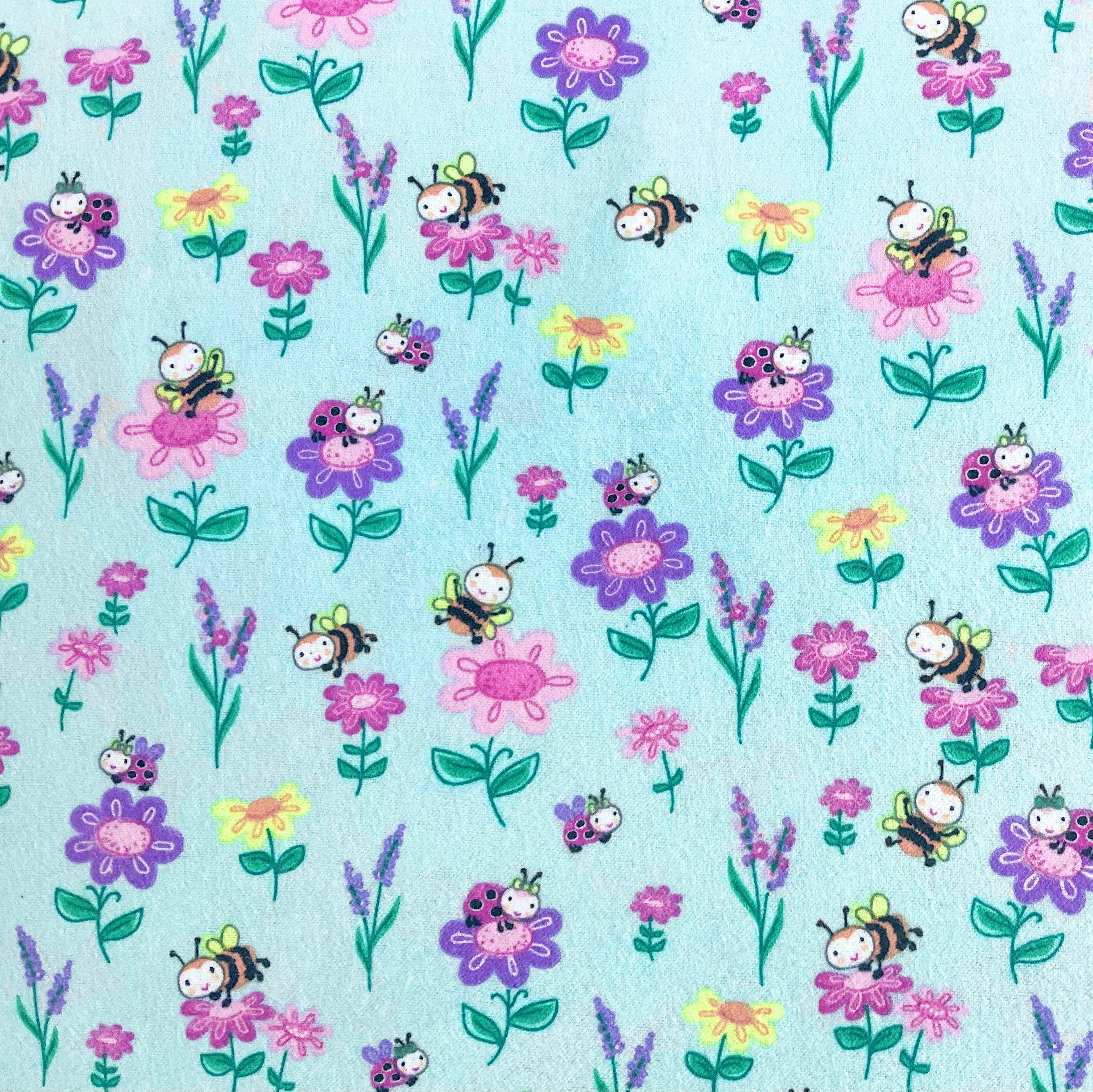 Bugs & Flowers Bright Blue Flannel