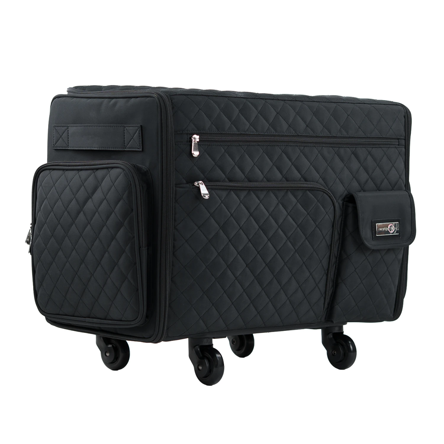 XL Flat Top Rolling Sewing Machine Tote Black Quilted