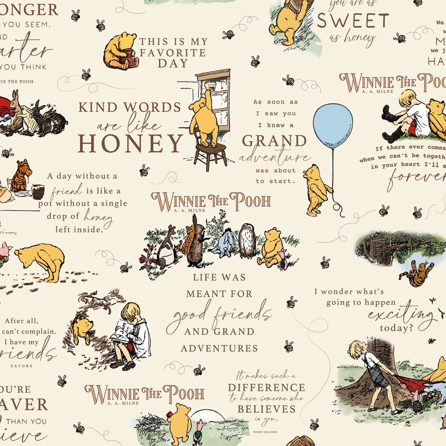 Winnie The Pooh Quotes Cream - Flannel