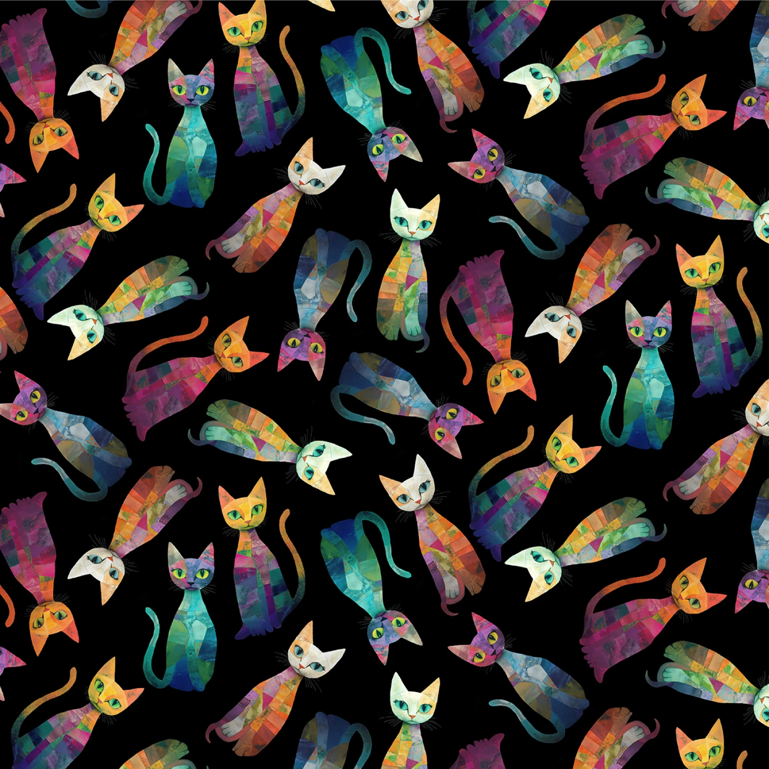 Sophisticat Tossed Quilt Cats - Black