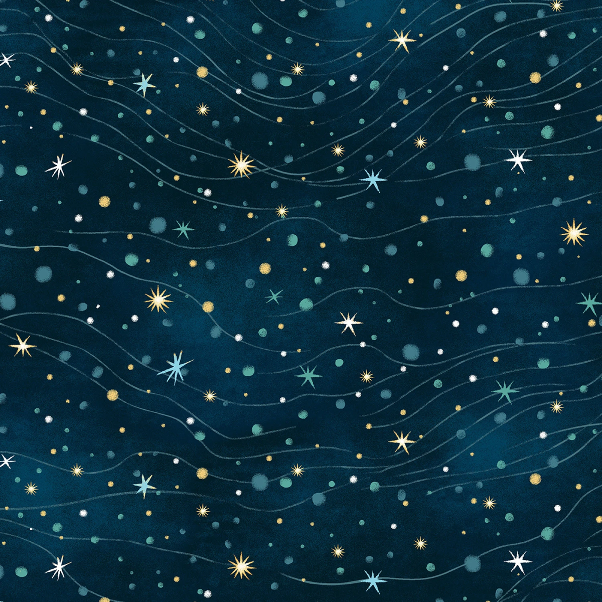 Magical Winter Woodland Starry Skies Texture - Indigo Multi