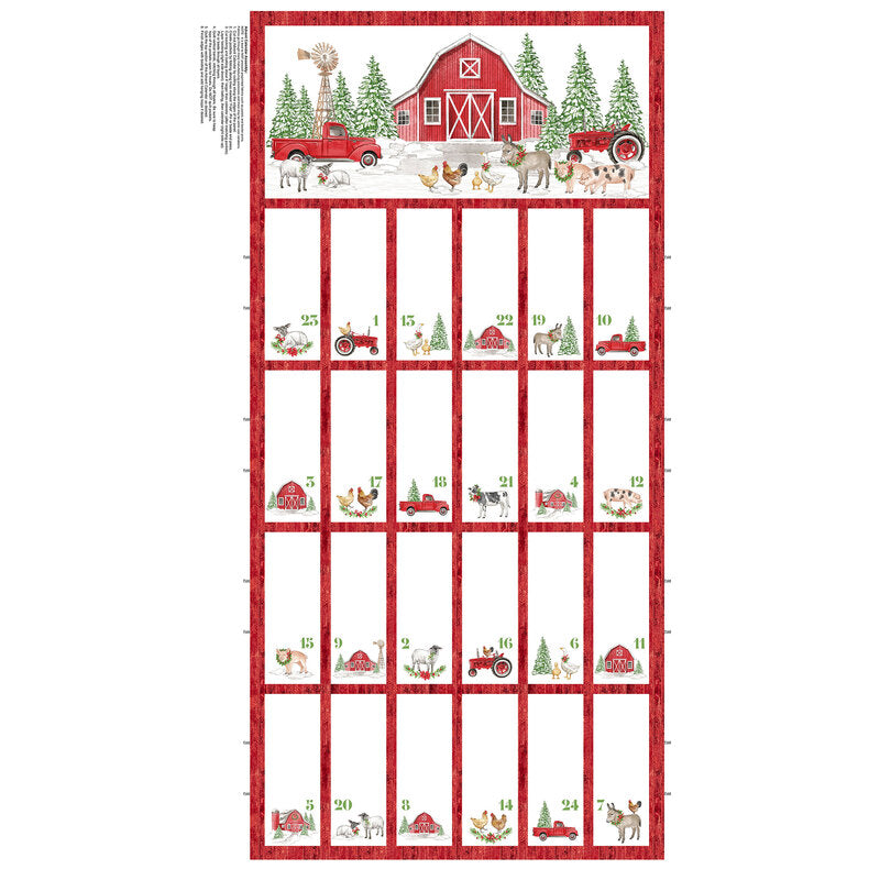 Barnyard Christmas Advent Panel - Red Multi