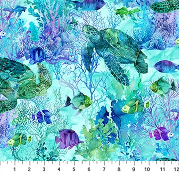 Coral Reef Turtles & Fish - Turquoise Multi