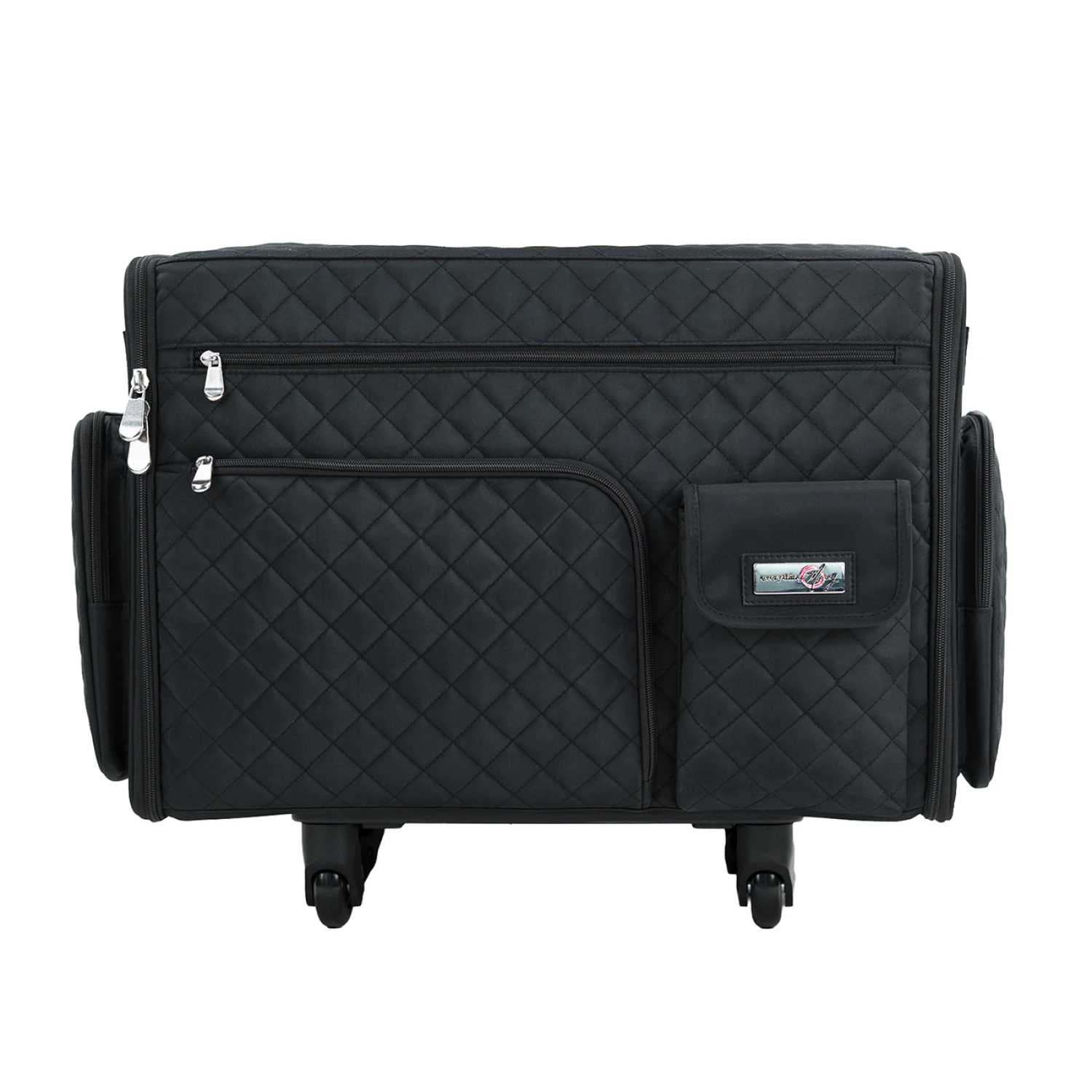 XL Flat Top Rolling Sewing Machine Tote Black Quilted