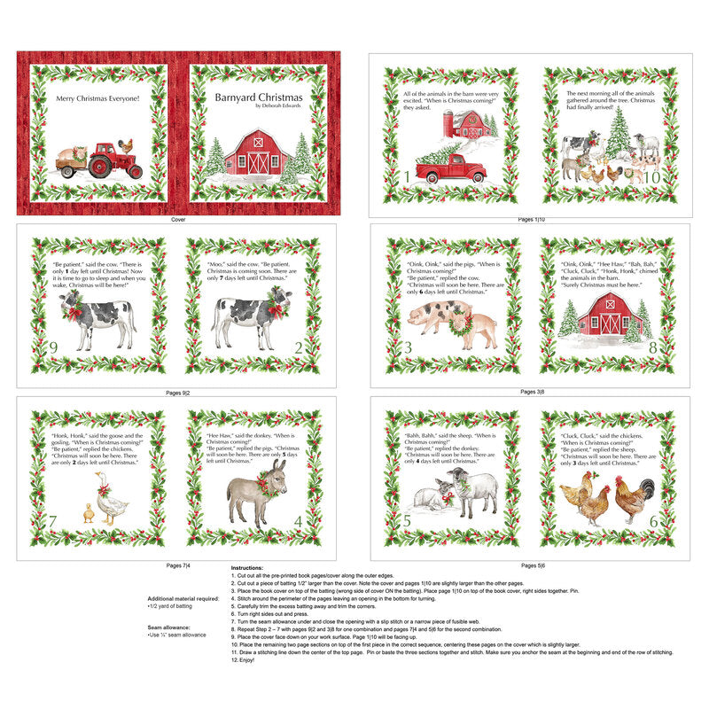 Barnyard Christmas Book Panel - White Multi