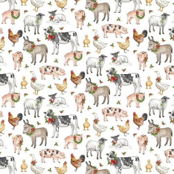 Barnyard Christmas Animals - White Multi
