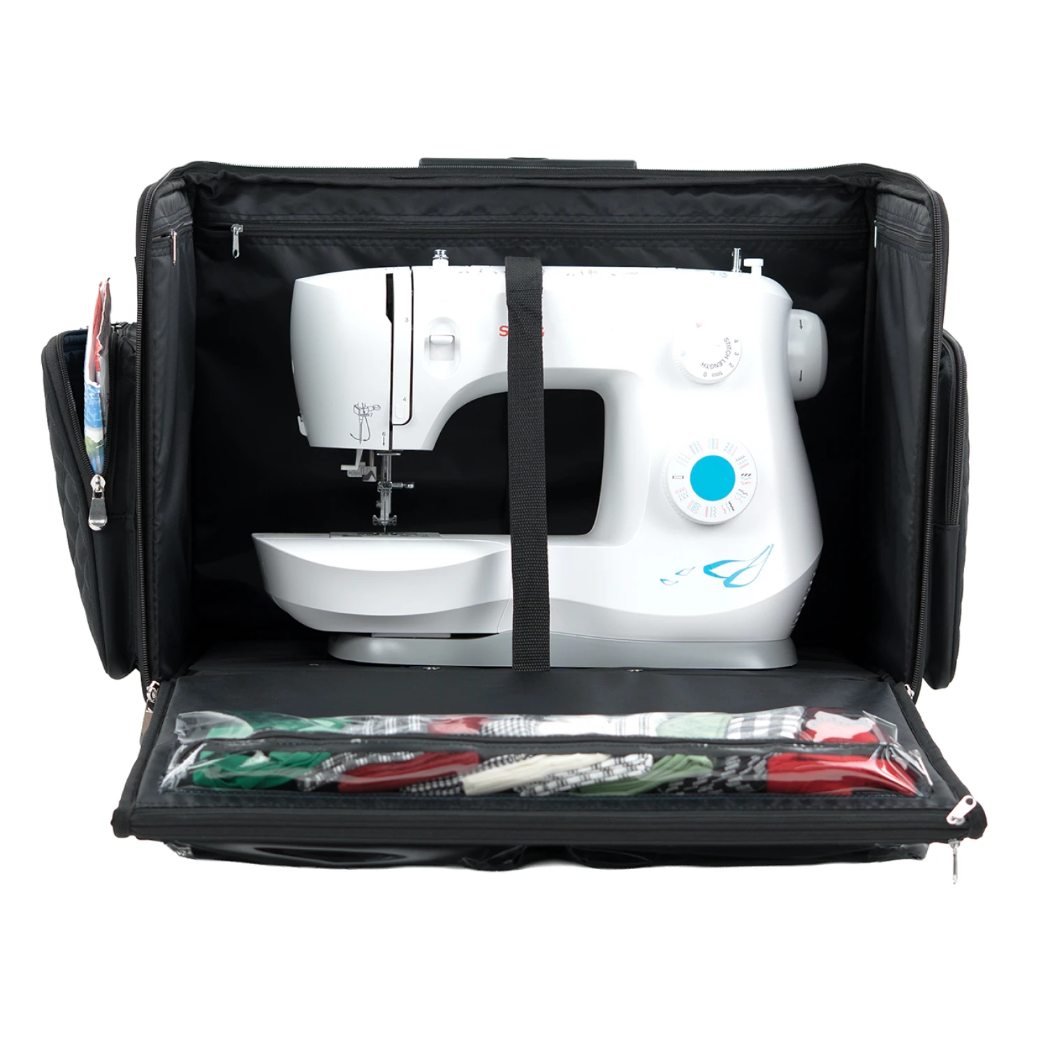 XL Flat Top Rolling Sewing Machine Tote Black Quilted