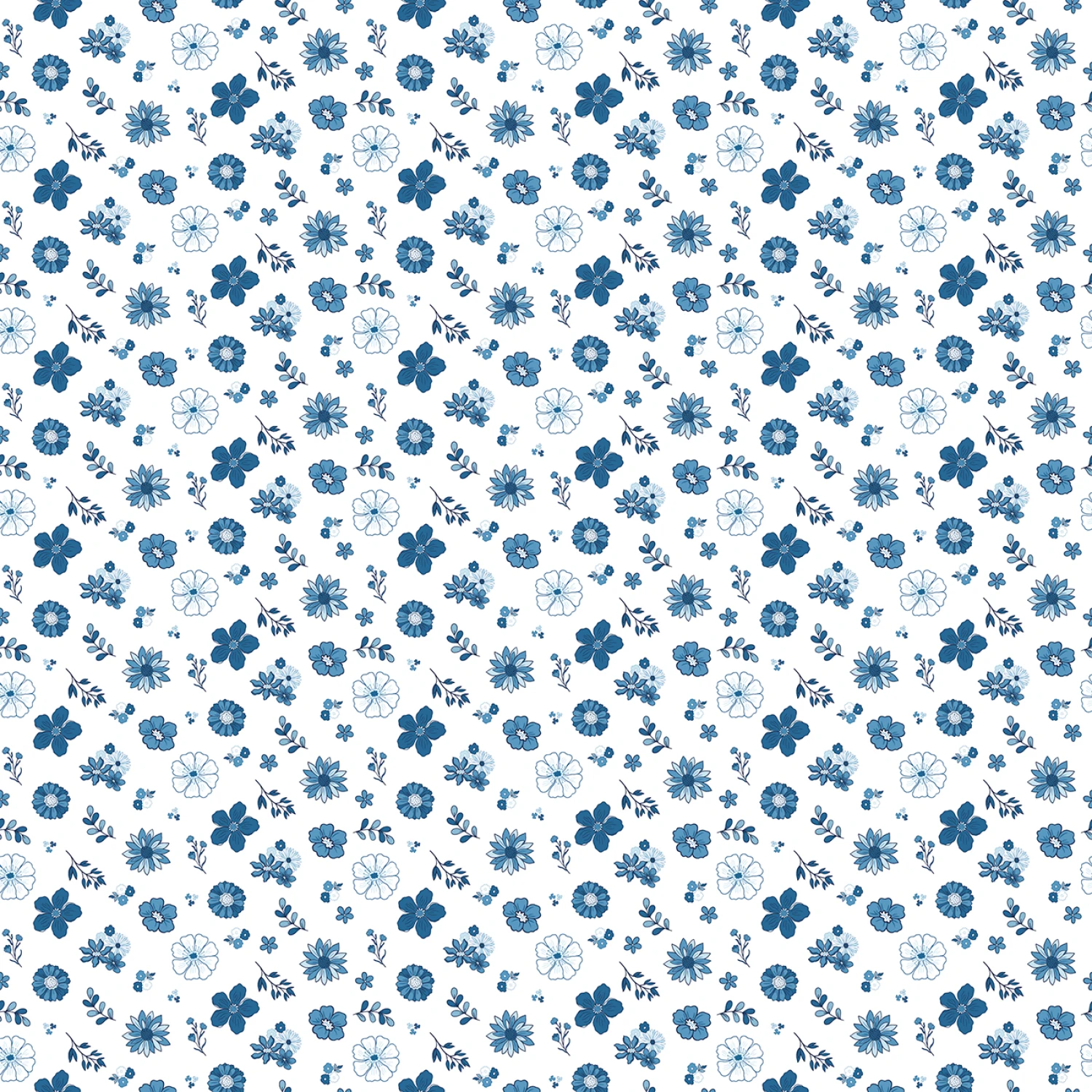 Blue Blooms and Threads Floral White