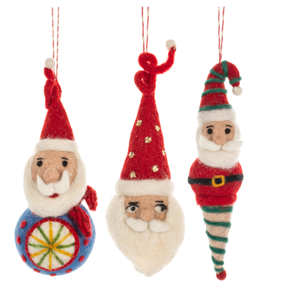 Santa Teardrop Wool Ornaments