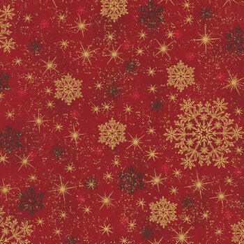 Snow Crystals Snowflake Stars  - Red and Gold