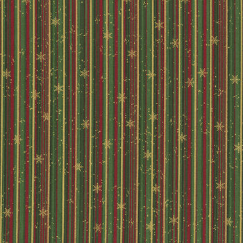 Snow Crystals Stripe with Gold Snowflakes - Red and Green