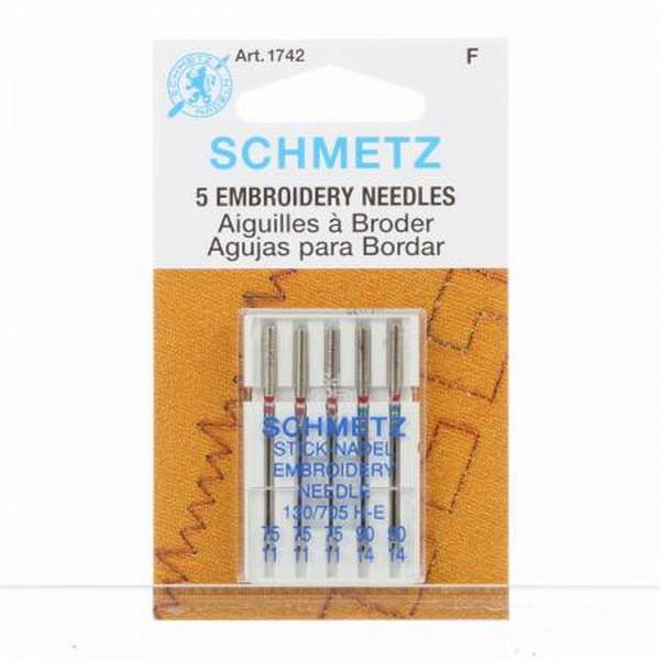 Schmetz Embroidery Needles Assorted Sizes 11/74 & 14/90