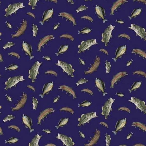 At The Lake Fish Navy Fat Quarter