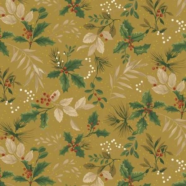 Winter Botanicals Gold Holly Fat Quarter