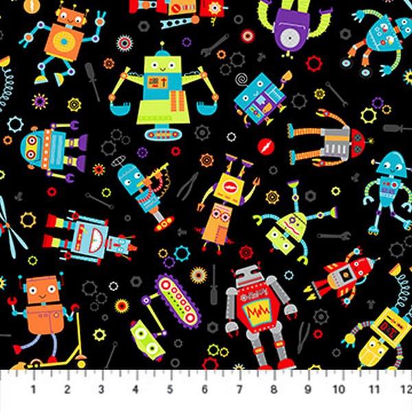 Rollicking Robots Black Fat Quarter