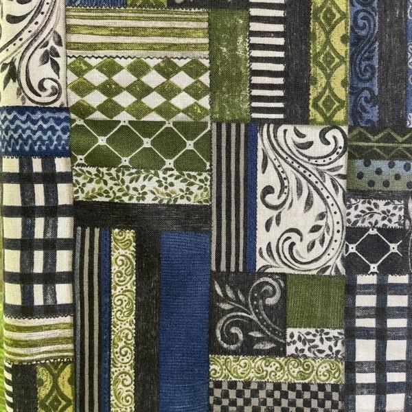 Farm Chic Green/ Blue/ Charcoal Squares Fat Quarter