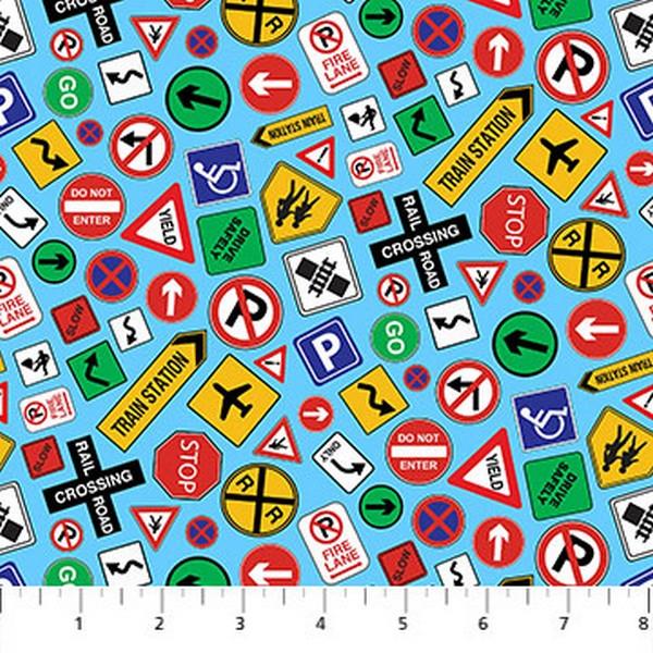All Around Town Traffic Signs Blue Fat Quarter