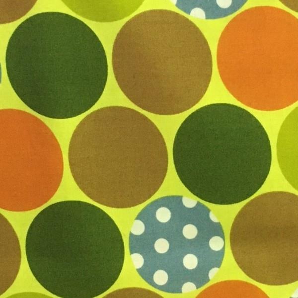 Happy Sunshine Lime Green/ Circles in Blue/ Brown/Orange 1/4m