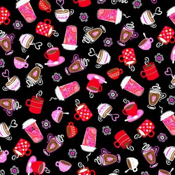 Hugs & Kisses Cafe Latte Black Fat quarter