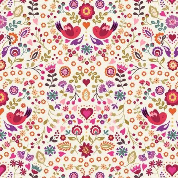 Little Matryoshka Floral & Birds Cream Fat Quarter