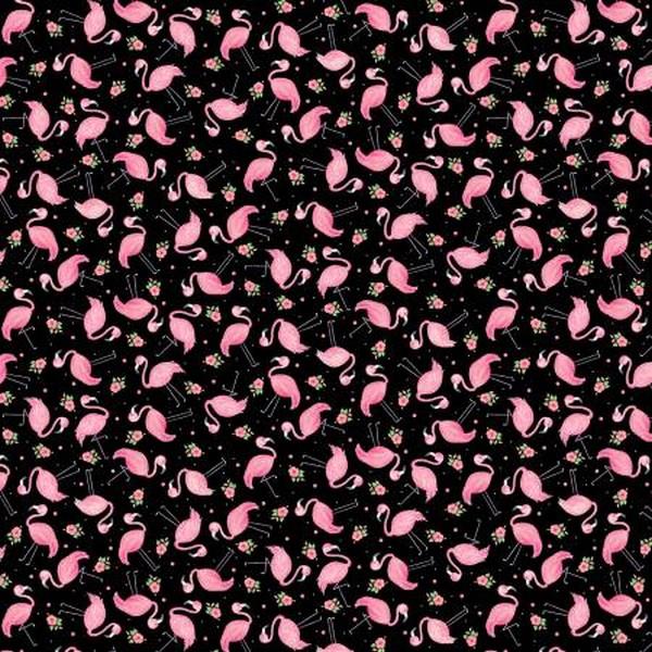 Fun in the Sun Mini Flamingos Black Fat Quarter