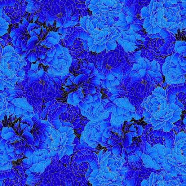 Royal Plume Packed Blue Floral with Gold Fat Quarter