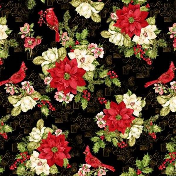 Holly Berry park Cardinals and Floral Black