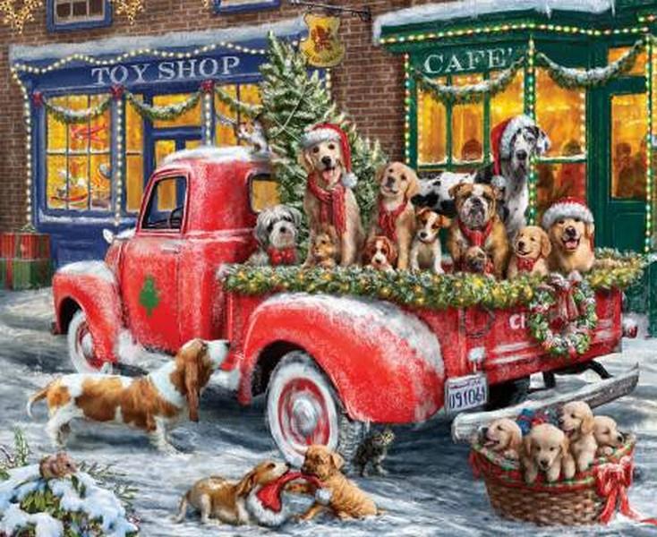 Christmas Wishes Puppies & Truck Panel