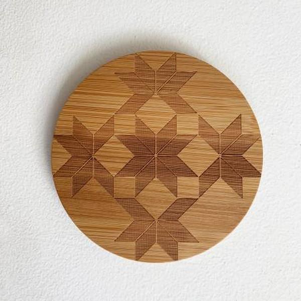 Built Quilt Stars & Cubes Bamboo Wood Coaster set available in Canada at The Quilt Store