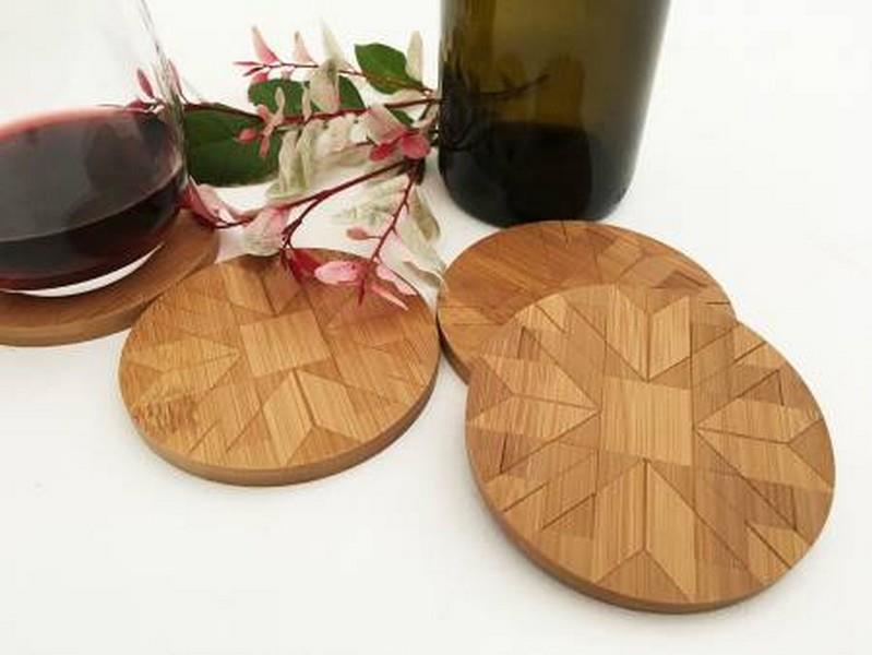 Built Quilt Ruby Roads Bamboo Wood Coaster set available in Canada at The Quilt Store