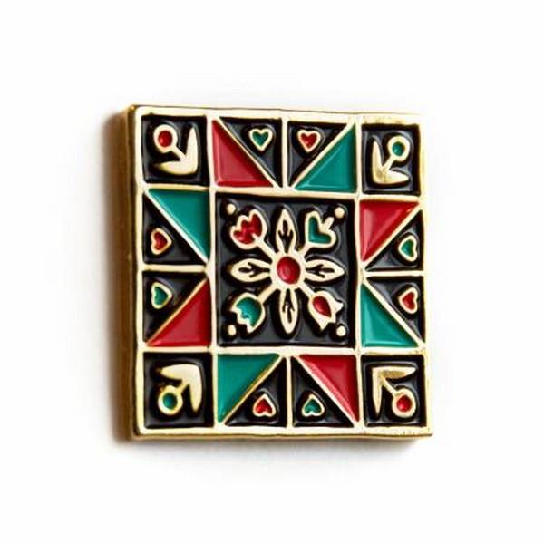 Hand-drawn Vintage Quilt Block Enamel Pin available in Canada at The Quilt Store