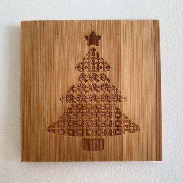 Built Quilt Christmas Tree Quilt Bamboo Wood Coaster set available in Canada at The Quilt Store